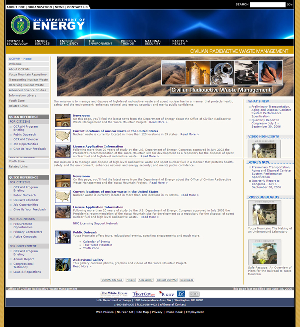 DOE: Office of Civilian Radioactive Waste Management